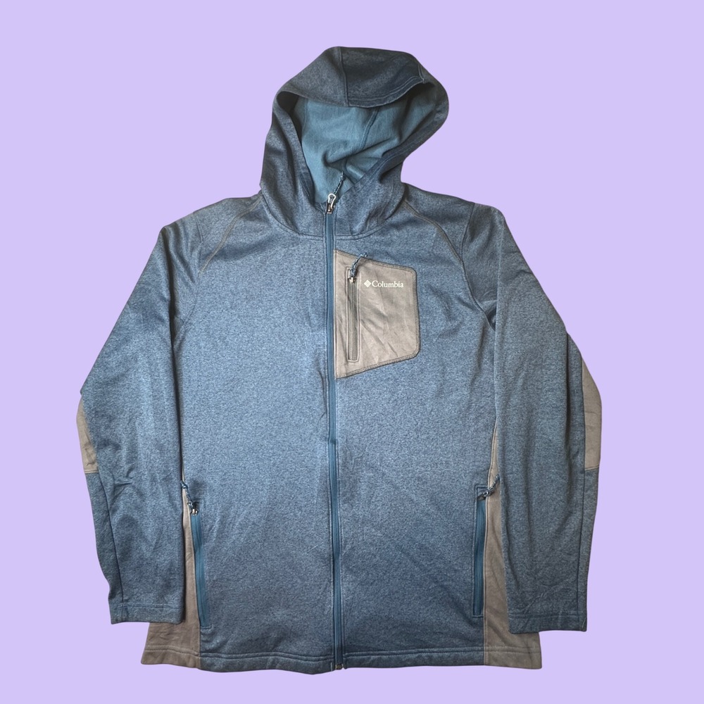 Columbia Hoodie Mens Large Blue Full Zip Fleece Jacket Outdoor Activewear
